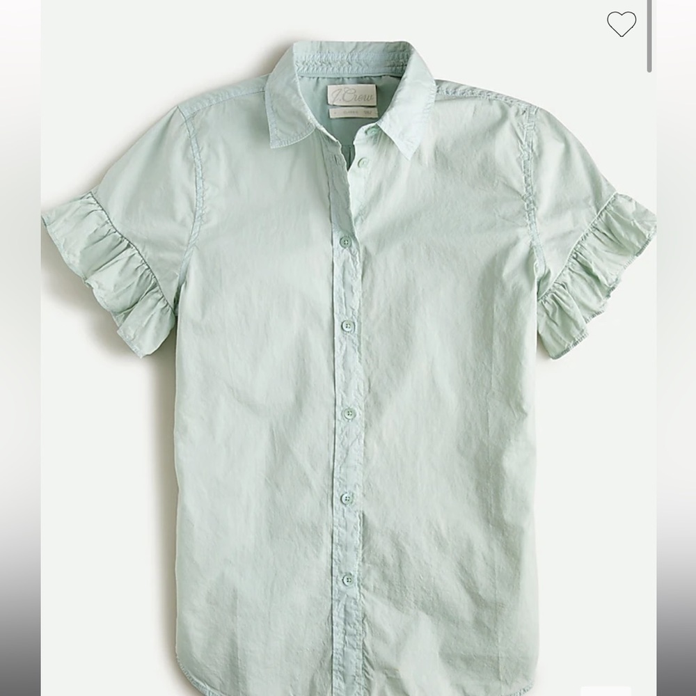 J. Crew classic fit lightweight cotton poplin ruffle sleeve shirt light mint